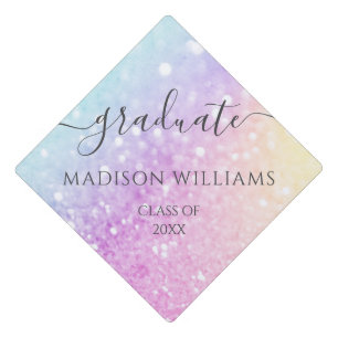 Glamorous Glitter Holograph Monogrammed Pretty Graduation Cap Topper