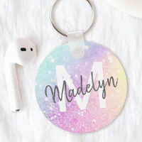 Hot Pink Glitter Bokeh Monogram Keychain