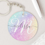 Glamorous Glitter Holograph Monogrammed Pretty Keychain<br><div class="desc">Easily personalize this elegant colorful bokeh glitter pattern with your custom name and/or monogram.</div>