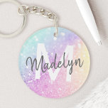 Glamorous Glitter Holograph Monogrammed Pretty Keychain<br><div class="desc">Easily personalize this elegant colorful bokeh glitter pattern with your custom name and/or monogram.</div>