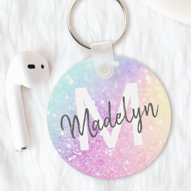 Glamorous Glitter Holograph Monogrammed Pretty Keychain (Creator Uploaded)