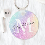 Glamorous Glitter Holograph Monogrammed Pretty Keychain<br><div class="desc">Easily personalize this elegant colorful bokeh glitter pattern with your custom name and/or monogram.</div>