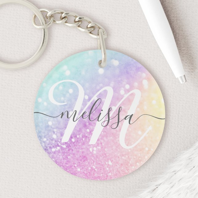 Glamorous Glitter Holograph Monogrammed Pretty Keychain (Creator Uploaded)