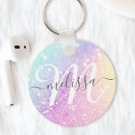 Glamorous Glitter Holograph Monogrammed Pretty Keychain<br><div class="desc">Easily personalize this elegant colorful bokeh glitter pattern with your custom name and/or monogram.</div>