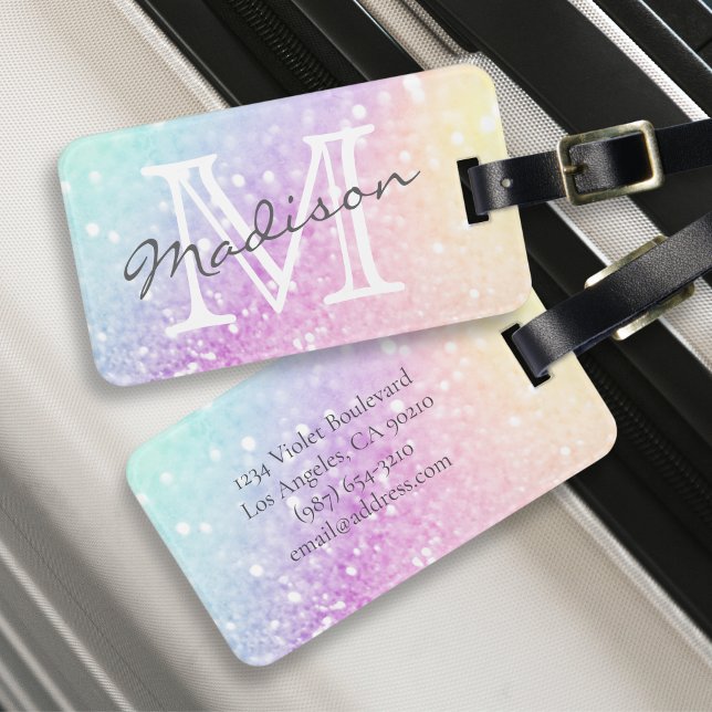 Glamorous Glitter Holograph Monogrammed Pretty Luggage Tag (Creator Uploaded)