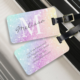 Glamorous Glitter Holograph Monogrammed Pretty Luggage Tag