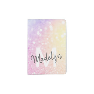 Glamorous Glitter Holograph Monogrammed Pretty Passport Holder
