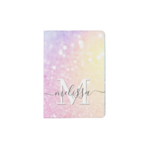 Glamorous Glitter Holograph Monogrammed Pretty Passport Holder
