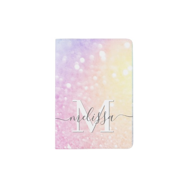 Glamorous Glitter Holograph Monogrammed Pretty Passport Holder (Front)