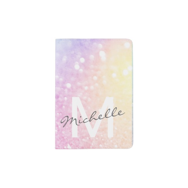Glamorous Glitter Holograph Monogrammed Pretty Passport Holder (Front)