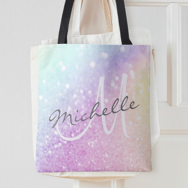 Glamorous Glitter Holograph Monogrammed Pretty Tote Bag (Creator Uploaded)