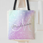 Glamorous Glitter Holograph Monogrammed Pretty Tote Bag<br><div class="desc">Easily personalize this elegant colorful bokeh faux glitter pattern with your custom name and/or monogram.</div>
