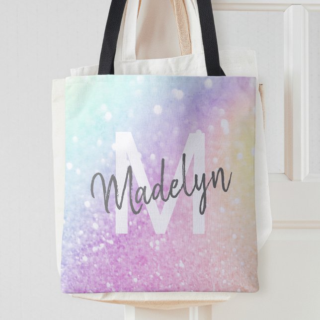 Glamorous Glitter Holograph Monogrammed Pretty Tote Bag (Creator Uploaded)