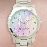 Glamorous Glitter Holograph Monogrammed Pretty Watch<br><div class="desc">Easily personalize this elegant colorful bokeh glitter pattern with your custom name and/or monogram.</div>