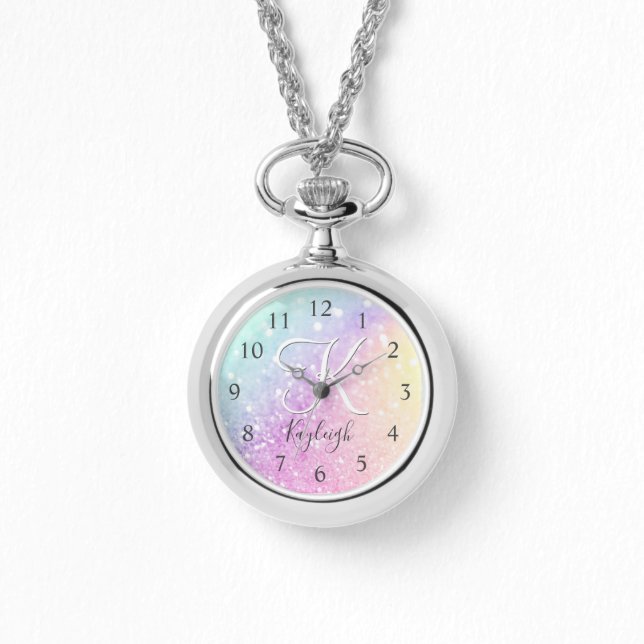 Glamorous Glitter Holograph Monogrammed Pretty Watch (Front)