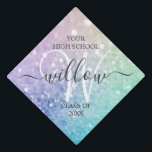 Glamorous Glitter Holograph Pretty Personalized Graduation Cap Topper<br><div class="desc">Easily personalize this elegant colorful bokeh glitter pattern with your custom name and/or monogram.</div>