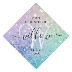 Glamorous Glitter Holograph Pretty Personalized Graduation Cap Topper