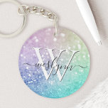 Glamorous Glitter Holograph Pretty Personalized Keychain<br><div class="desc">Easily personalize this elegant colorful bokeh glitter pattern with your custom name and/or monogram.</div>