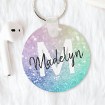 Glamorous Glitter Holograph Pretty Personalized Keychain<br><div class="desc">Easily personalize this elegant colorful bokeh glitter pattern with your custom name and/or monogram.</div>