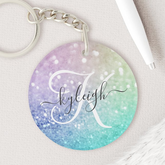 Glamorous Glitter Holograph Pretty Personalized Keychain (Creator Uploaded)