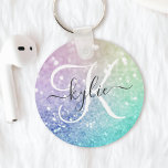 Glamorous Glitter Holograph Pretty Personalized Keychain<br><div class="desc">Easily personalize this elegant colorful bokeh glitter pattern with your custom name and/or monogram.</div>