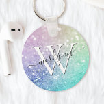 Glamorous Glitter Holograph Pretty Personalized Keychain<br><div class="desc">Easily personalize this elegant colorful bokeh glitter pattern with your custom name and/or monogram.</div>