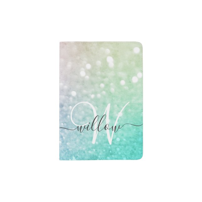 Glamorous Glitter Holograph Pretty Personalized Passport Holder (Front)