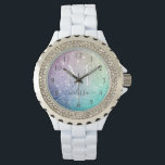 Glamorous Glitter Holograph Pretty Personalized Watch<br><div class="desc">Easily personalize this elegant colorful bokeh glitter pattern with your custom name and/or monogram.</div>