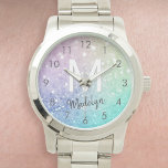 Glamorous Glitter Holograph Pretty Personalized Watch<br><div class="desc">Easily personalize this elegant colorful bokeh glitter pattern with your custom name and/or monogram.</div>