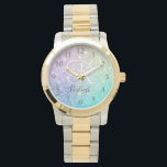 Glamorous Glitter Holograph Pretty Personalized Watch<br><div class="desc">Easily personalize this elegant colorful bokeh glitter pattern with your custom name and/or monogram.</div>