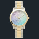 Glamorous Glitter Holograph Pretty Personalized Watch<br><div class="desc">Easily personalize this elegant colorful bokeh glitter pattern with your custom name and/or monogram.</div>