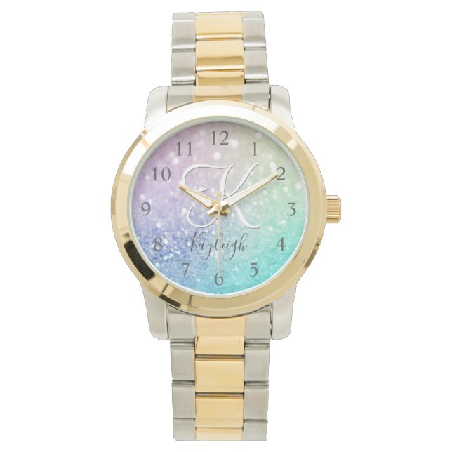 Glamorous Glitter Holograph Pretty Personalized Watch (Front)