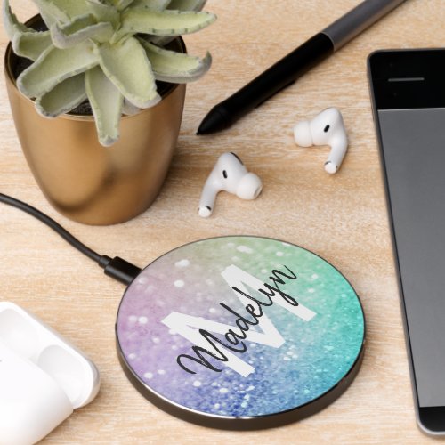 Glamorous Glitter Holograph Pretty Personalized Wireless Charger