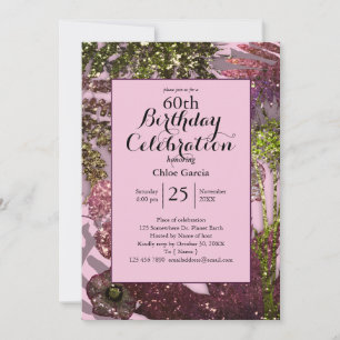 Glamorous Glitter Indian Florals    Sparkle Pink Invitation