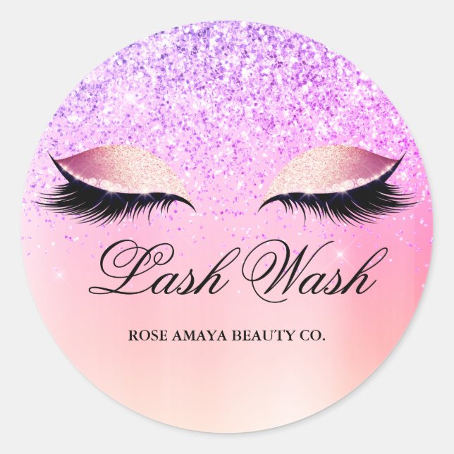 Glamorous Glitter Lash Wash Cleanser Classic Round Sticker (Front)