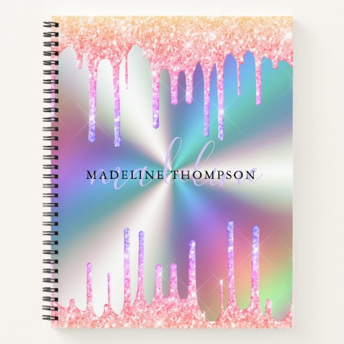 Glamorous Glitter Melt Holographic Name Notebook
