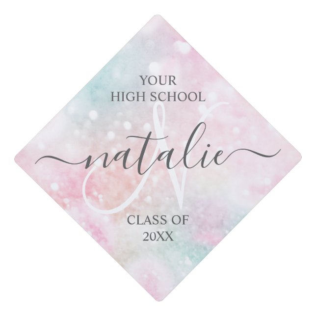 Glamorous Glitter Pink Pretty Pattern Graduation Cap Topper (Front)