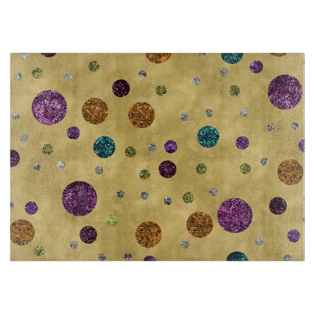 Glamorous Glitter Polka Dots Gold Cutting Board (Front)