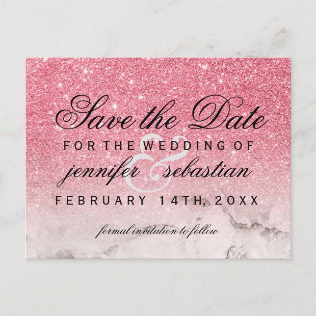 Glamorous Glitter Shimmering Pink  Wedding Postcard (Front)