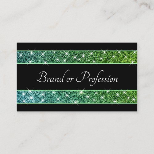 Glamorous Glitter Stars Teal Green Gradient Black Business Card