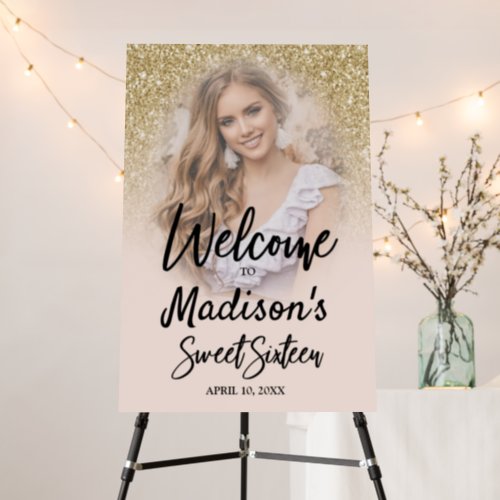 Glamorous Glitter Sweet 16 Welcome Sign with Photo