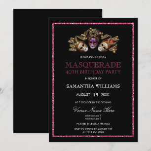Glamorous Glitters Masquerade 40th Birthday Invitation