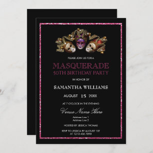 Glamorous Glitters Masquerade 50th Birthday Invitation