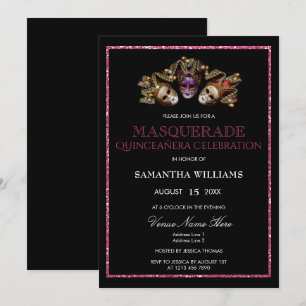 Glamorous Glitters Masquerade Quinceañera Invitation