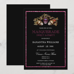 Glamorous Glitters Masquerade Sweet 16 Invitation