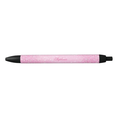 Glamorous Glittery Pink Black Ink Pen
