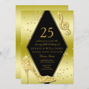 Glamorous Glitzy Gold 25th Birthday Invitation