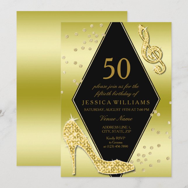 Glamorous Glitzy Gold 50th Birthday Invitation (Front/Back)