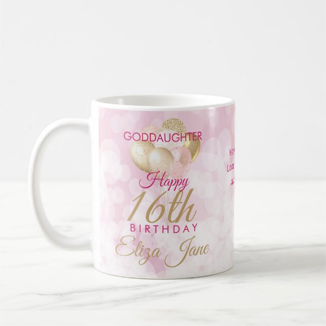 Glamorous Goddaughter 16th Birthday Balloon Coffee Mug (Left)