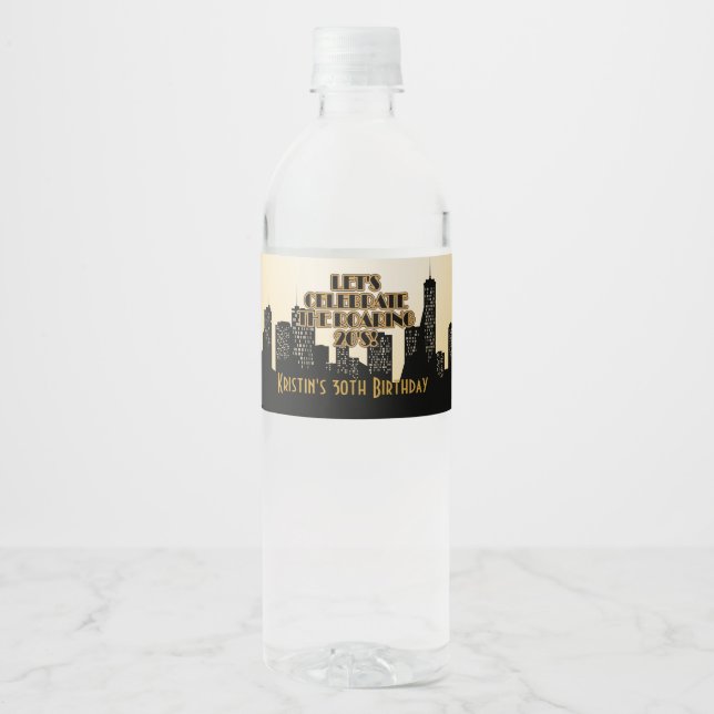 Glamorous Gold, 1920's Party Water Bottle Label (Front)